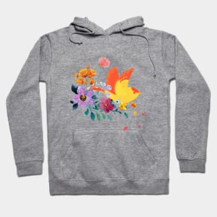 blooming flowers and orange color bird colorful art Hoodie